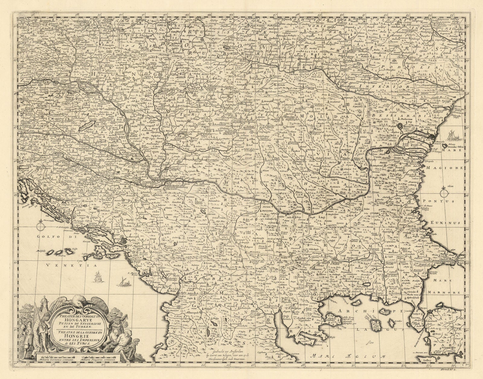 Theatre de la Guerre en Hongrie entre les Imperiaux & Les Turcs c1729 old map